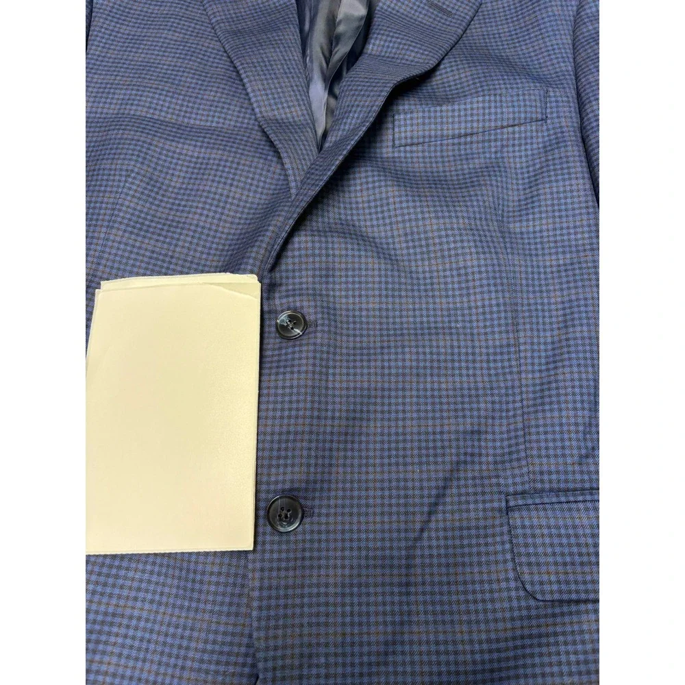 NWT Peter Millar SB Flynn Blue Micro Check 100% Wool Blazer Coat Mens 44S $595